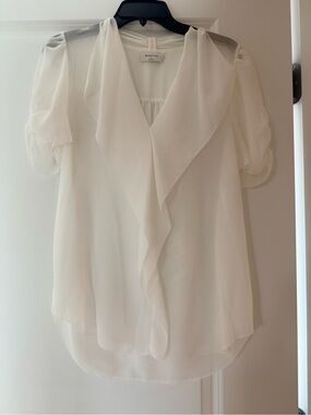 Babaton White Ruffle Front Chiffon Blouse